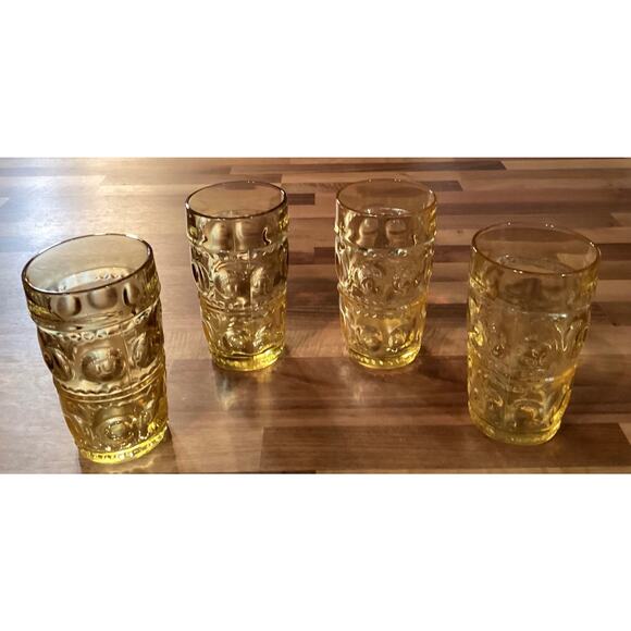 Set of 4 Colony Crystal Color Crown Honey Gold Pattern Tumbler 5.25” - Picture 6 of 10